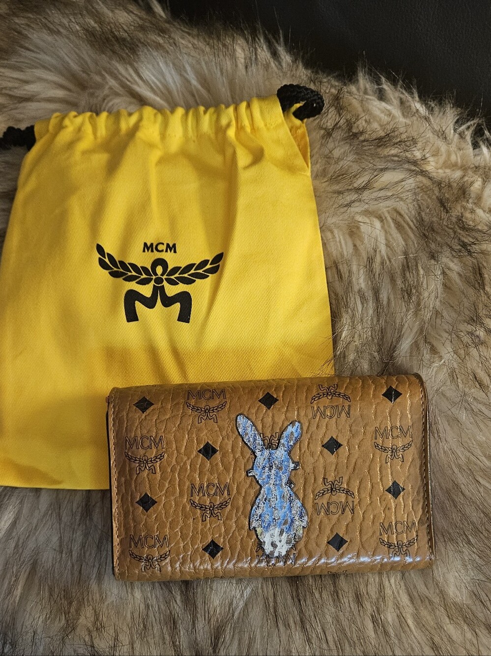 MCM Brown Visetos Wallet with Colorful Bunny Motif - Picture 2 of 6